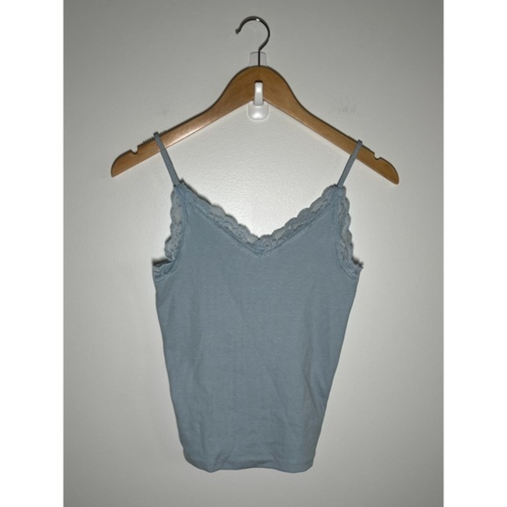 Y2K Womens Tank Coquette Lace Trim Fairy Blue Small